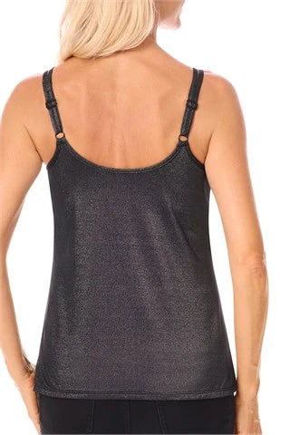 Sparkling Mastectomy Build-in Bra Top - Black