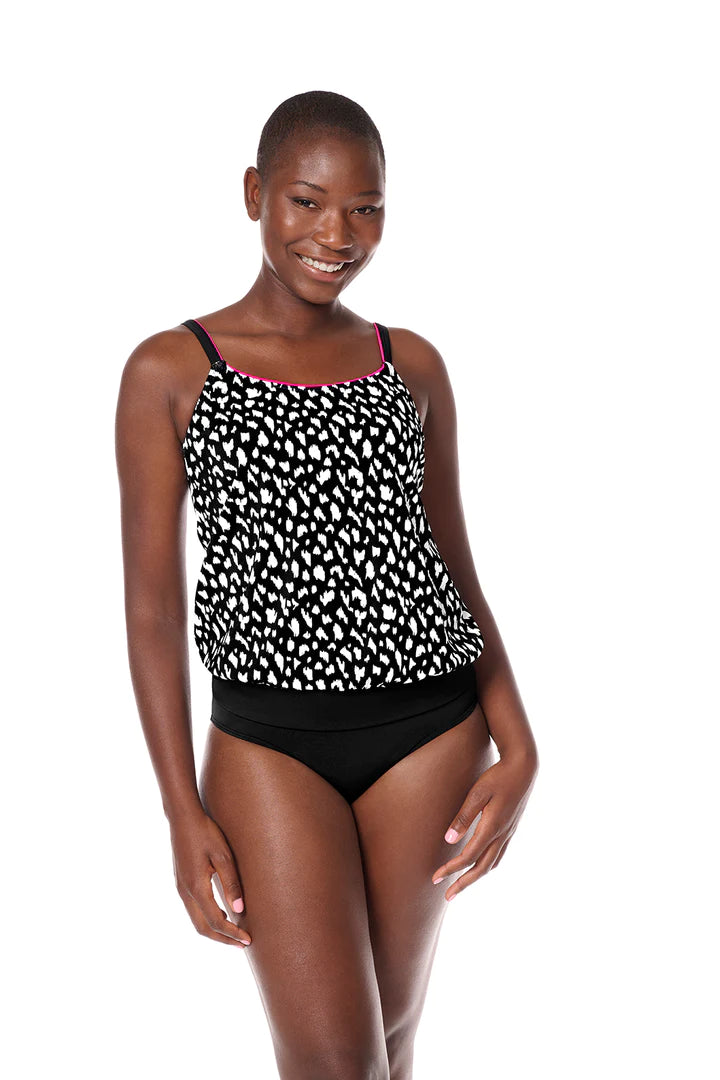 Manila Mastectomy Blouson Tankini Top - Black/White