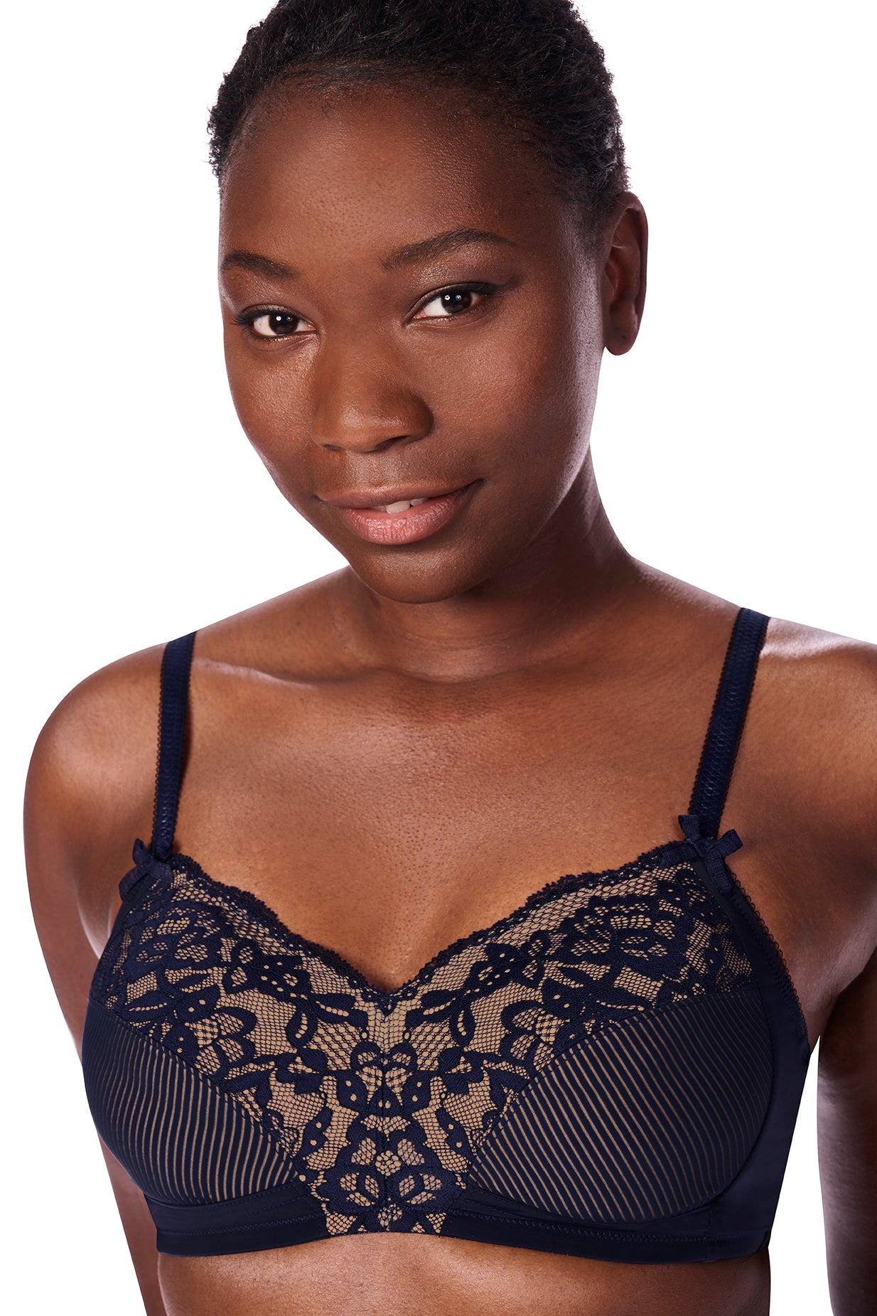 Kyra Soft Cup Mastectomy Bra - Dark Blue/Sand