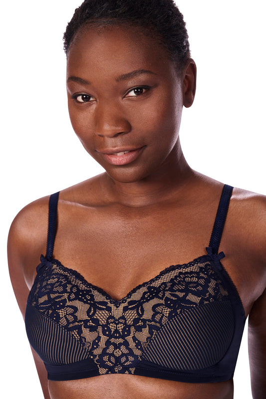 Kyra Soft Cup Mastectomy Bra - Dark Blue/Sand