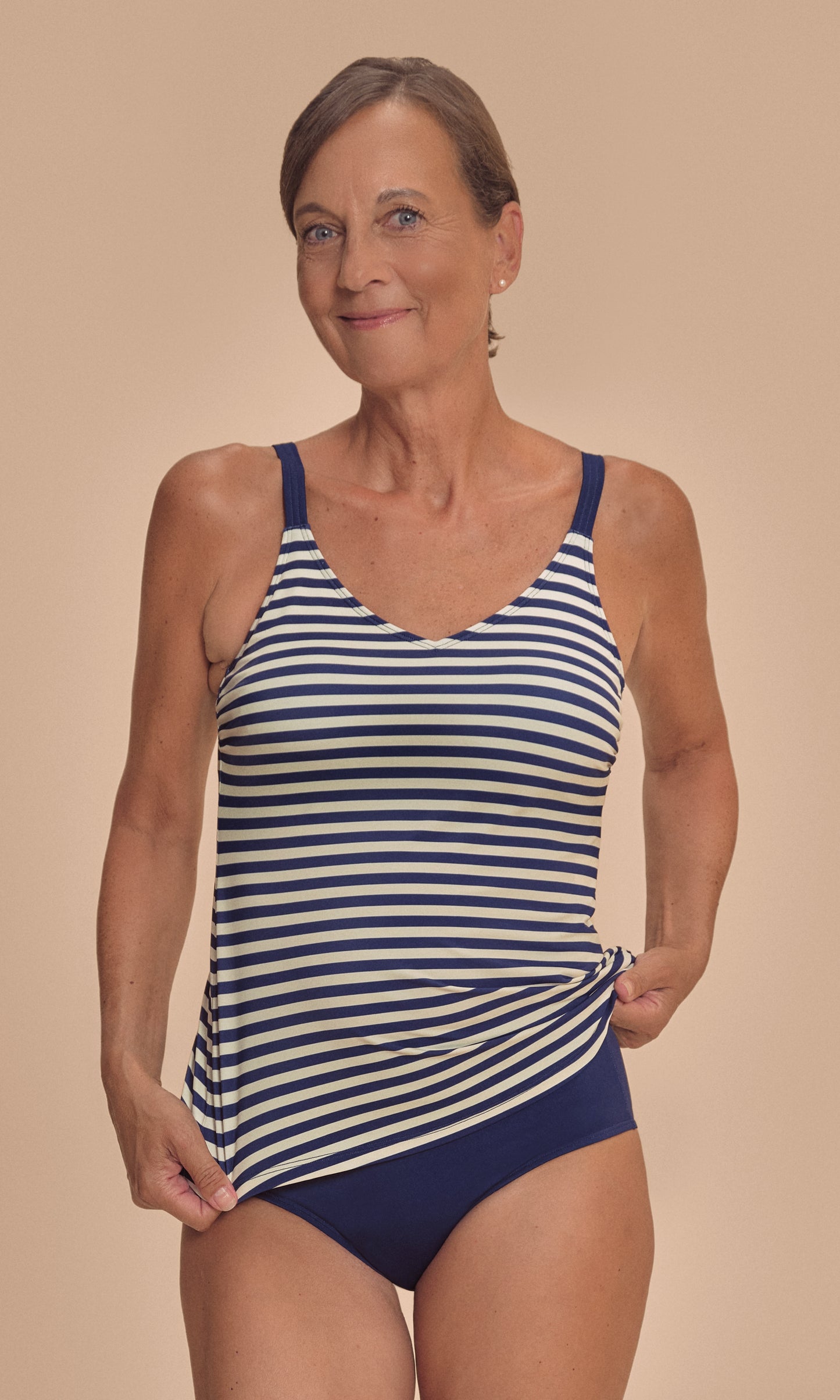 Casoria Mastectomy Bra Tankini Top - Navy/Off-White