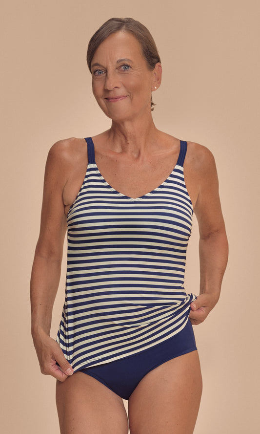 Casoria Mastectomy Bra Tankini Top - Navy/Off-White